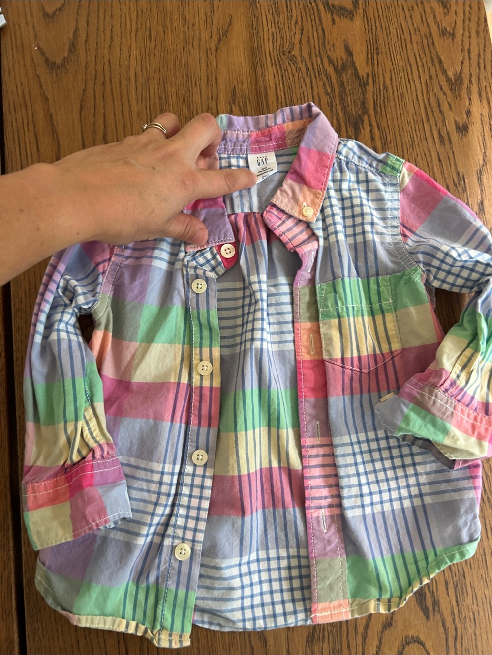 GAP Pastel Plaid Button-Down Shirt in Pink, Green, Blue